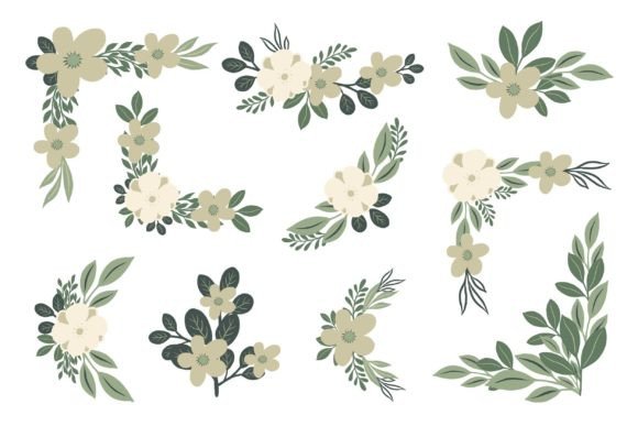 Download Arrangement of Flat Green Floral Frame - Floral Collection