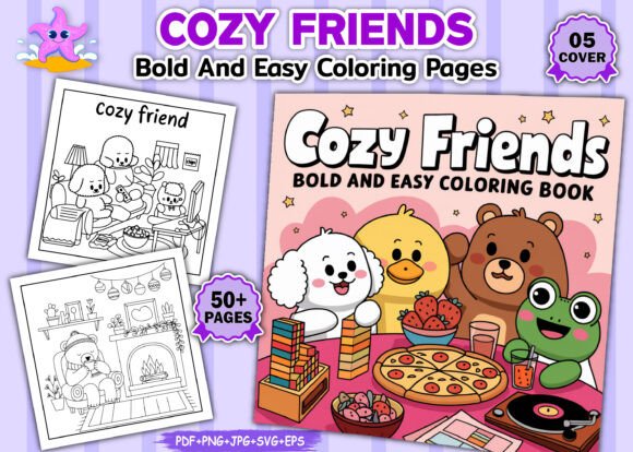 Download Cozy Friends Bold and Easy Coloring Book - Easy coloring book Collection