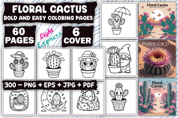 Download Bold &amp; Easy Floral Cactus Coloring Pages - Floral Collection