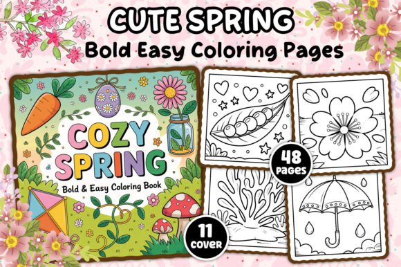 Download Cute Spring Bold and Easy Coloring Book - Easy coloring book Collection