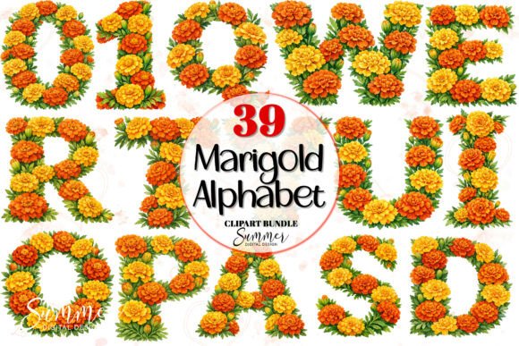 Download Marigold Alphabet Floral Clipart Bundle - Floral Collection