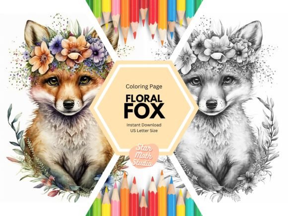 Download KDP Coloring Page - Floral Fox - Floral Collection