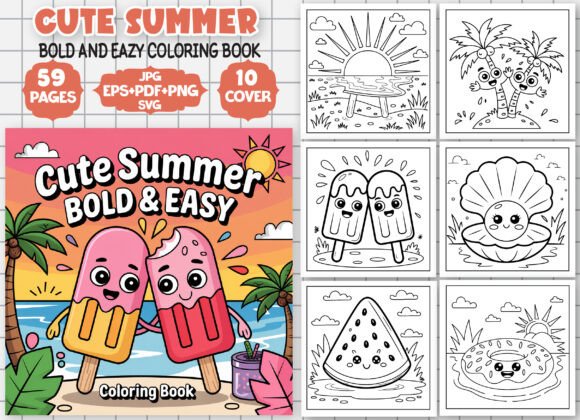 Download Cute Summer Bold and Easy Coloring Book - Easy coloring book Collection