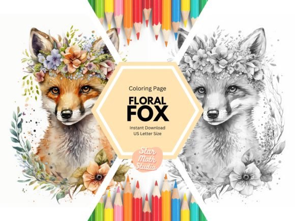 Download KDP Coloring Page - Floral Fox - Floral Collection