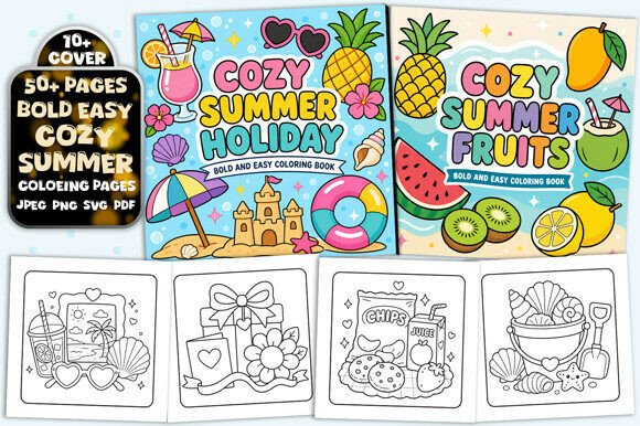 Download Cute Summer Bold and Easy Coloring Book - Easy coloring book Collection