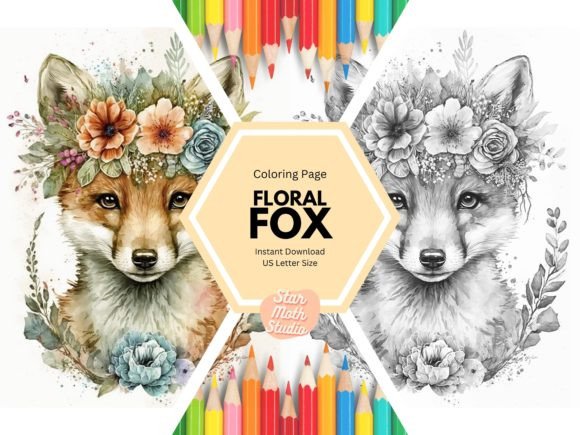 Download KDP Coloring Page - Floral Fox - Floral Collection