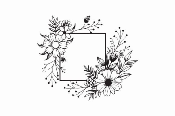 Download Minimalist Black and White Floral Frame - Floral Collection