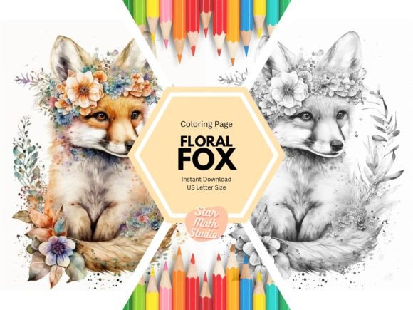 Download KDP Coloring Page - Floral Fox - Floral Collection